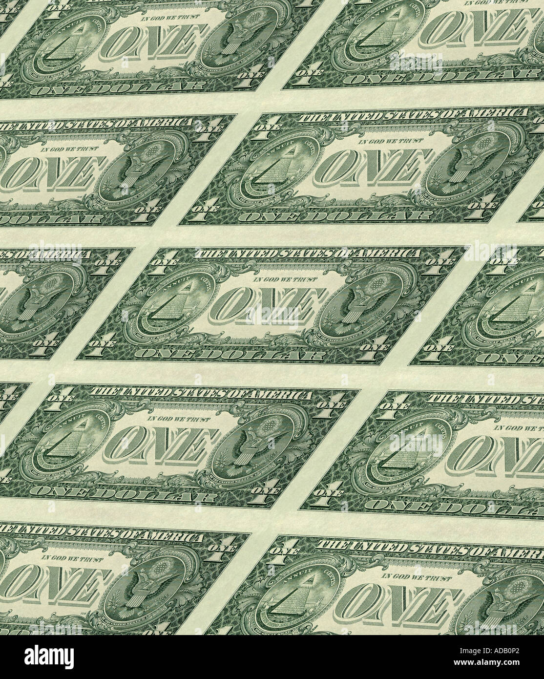 Rahmen füllen Blatt der Vereinigten Staaten eine Dollar Bill Green Rücken Stockfoto