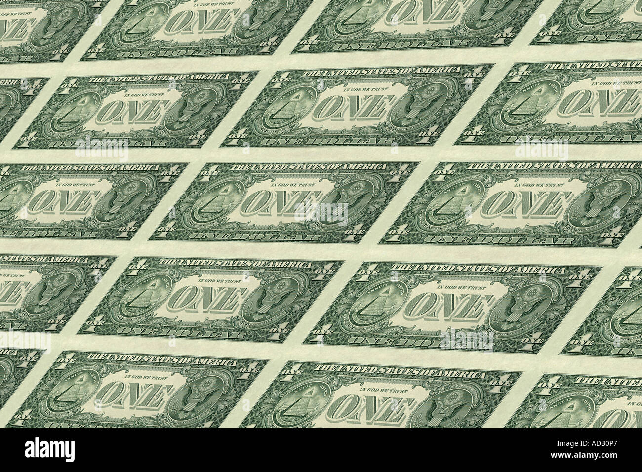 Rahmen füllen Blatt der Vereinigten Staaten eine Dollar Bill Green Rücken Stockfoto