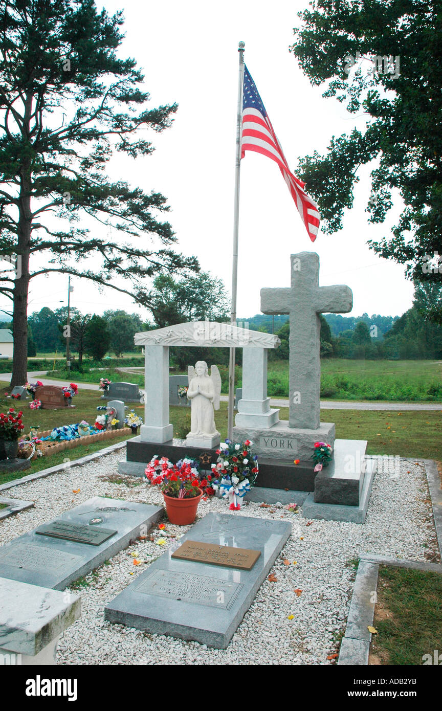 Grabstätte von Sargent Alvin York in Pall Mall TENNESSEE N USA von Kämpfen in Frankreich im Ersten Weltkrieg 1, Congressional Medal of Honor Stockfoto