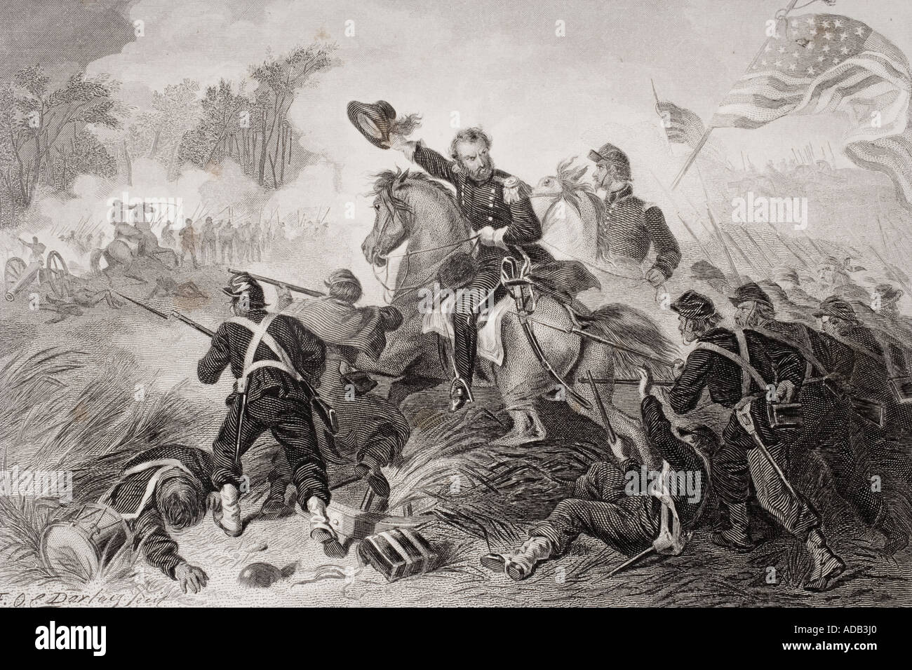 General Lyons in der Schlacht am Wilsons Creek, Missouri, 1861. Stockfoto