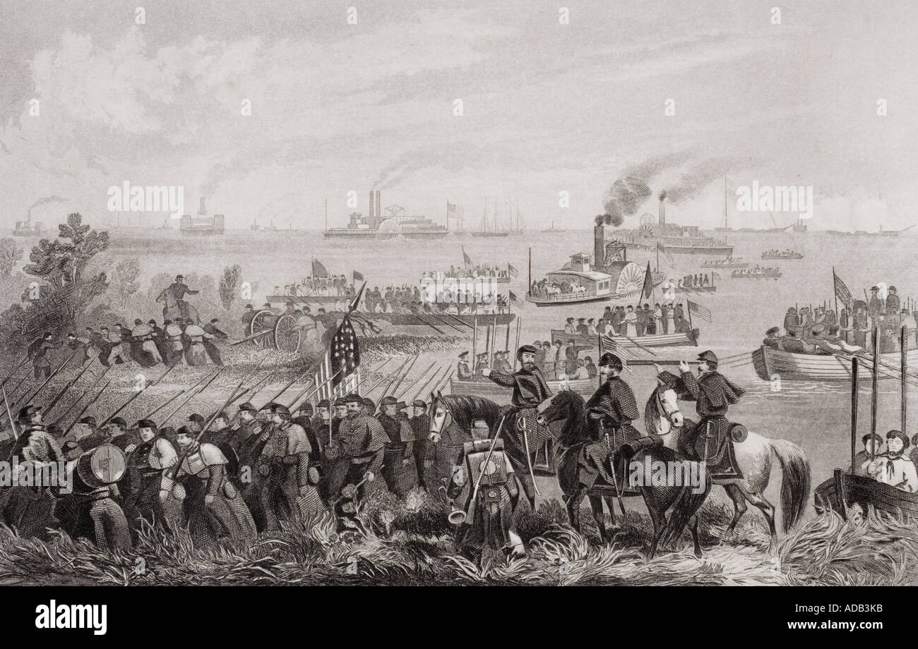 Landung der Truppen auf Roanoke Island, North Carolina, im Jahr 1862. Stockfoto
