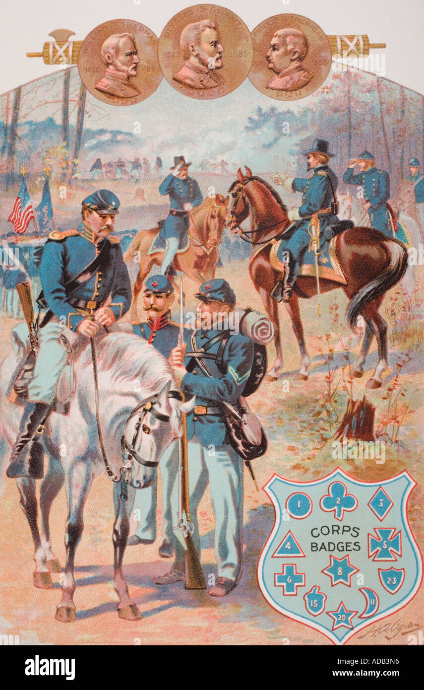 Bundesuniformen während des amerikanischen Bürgerkrieges, 1861 bis 1865. Künstler H.A. Ogden Stockfoto