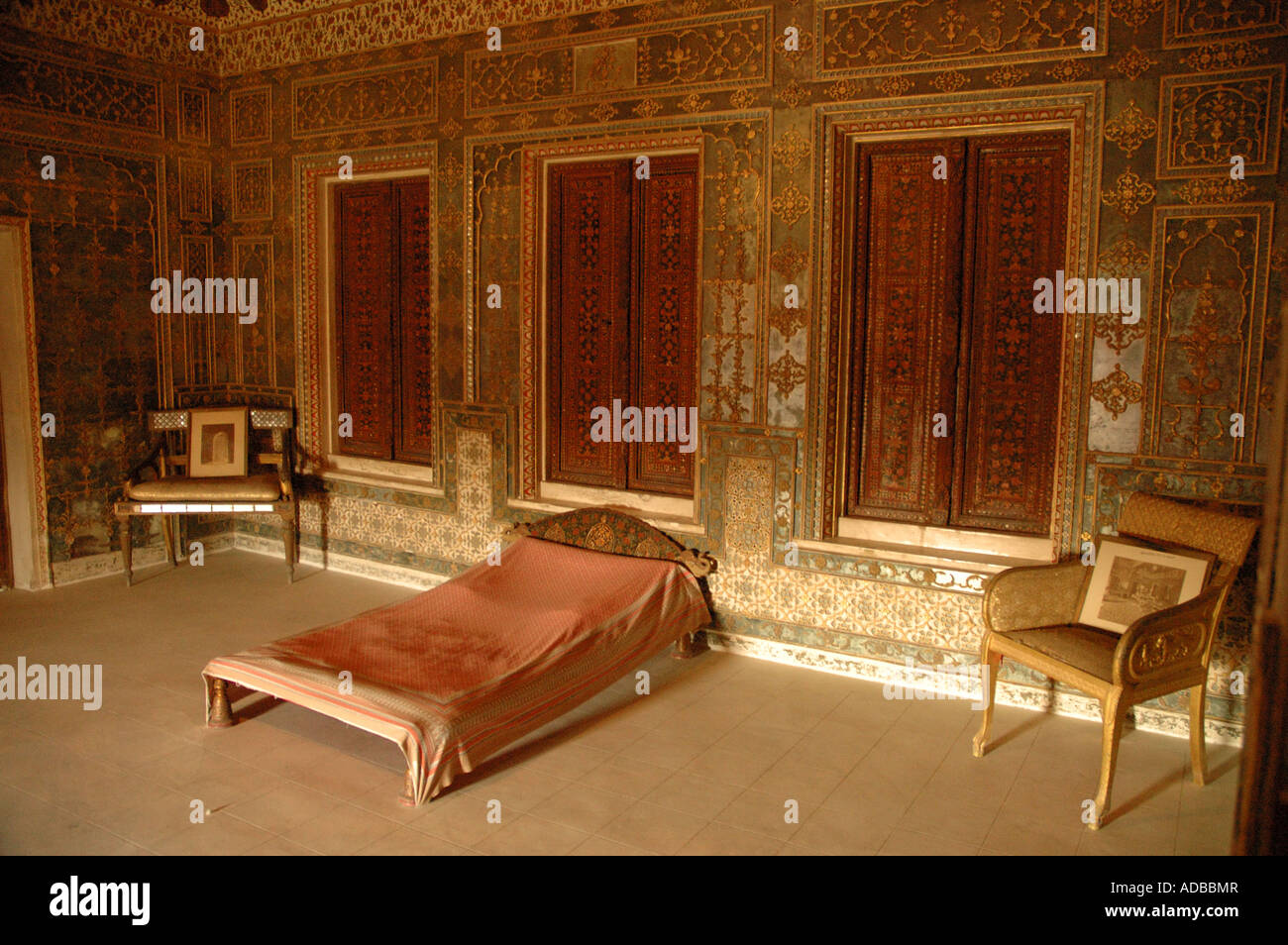 Eine königliche Schlafzimmer in den Palast von Jaisalmer Stockfoto