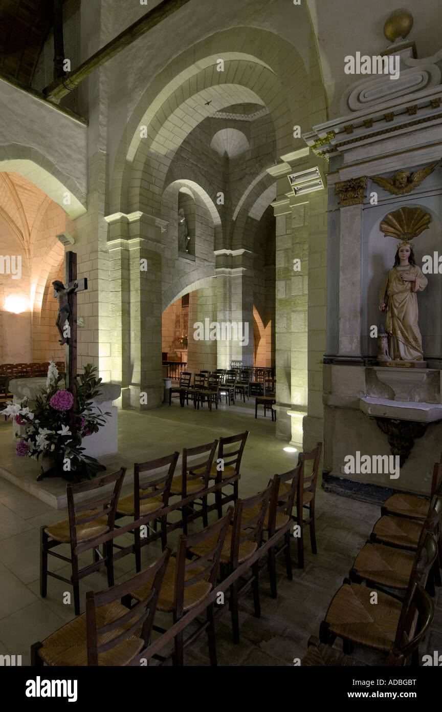 Innenraum der St. Gervais & St. Protais Church, Le Grand Pressigny, Frankreich. Stockfoto