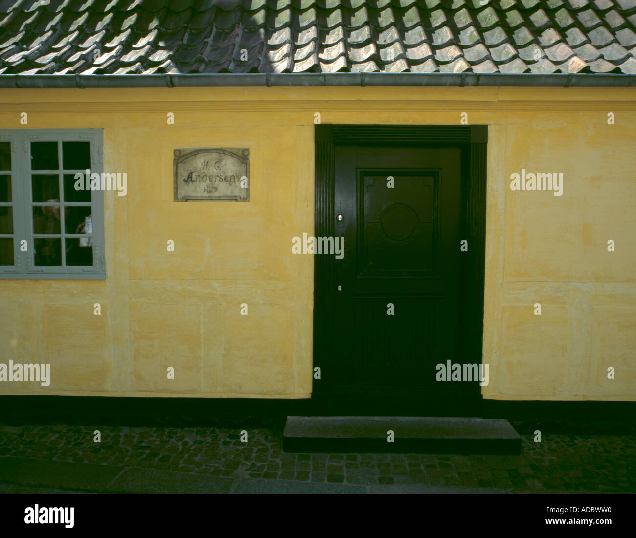 Hans Christian Andersons Hus über Hans Jensens Stræde, Odense, Fyn (Fünen), Dänemark Stockfoto