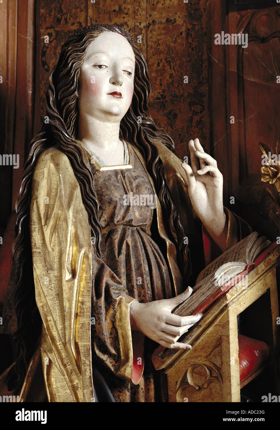 Bildende Kunst, Heilige Maria, Verkündigung Altar, Maria, ca. 1520, Bildhauerei, Holz, Unterstadt Kapelle, Meersburg, Artist's Urheberrecht nicht geklärt zu werden. Stockfoto