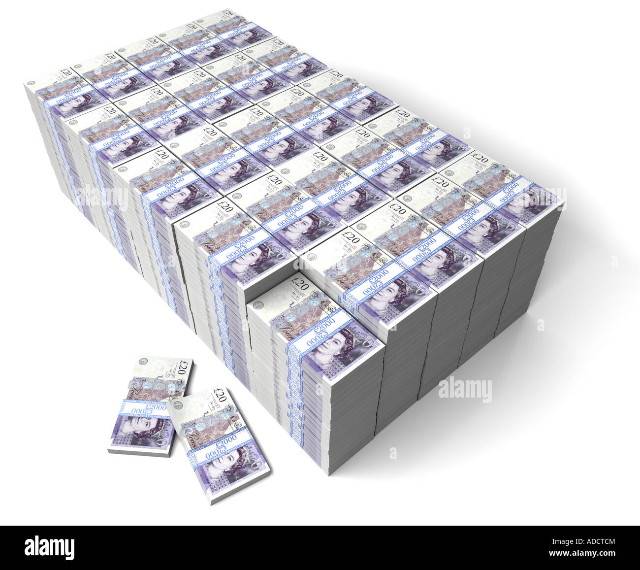 Eine Million Pfund. Banknotizen auf weißem Hintergrund. Reichtum. Geld. Stockfoto