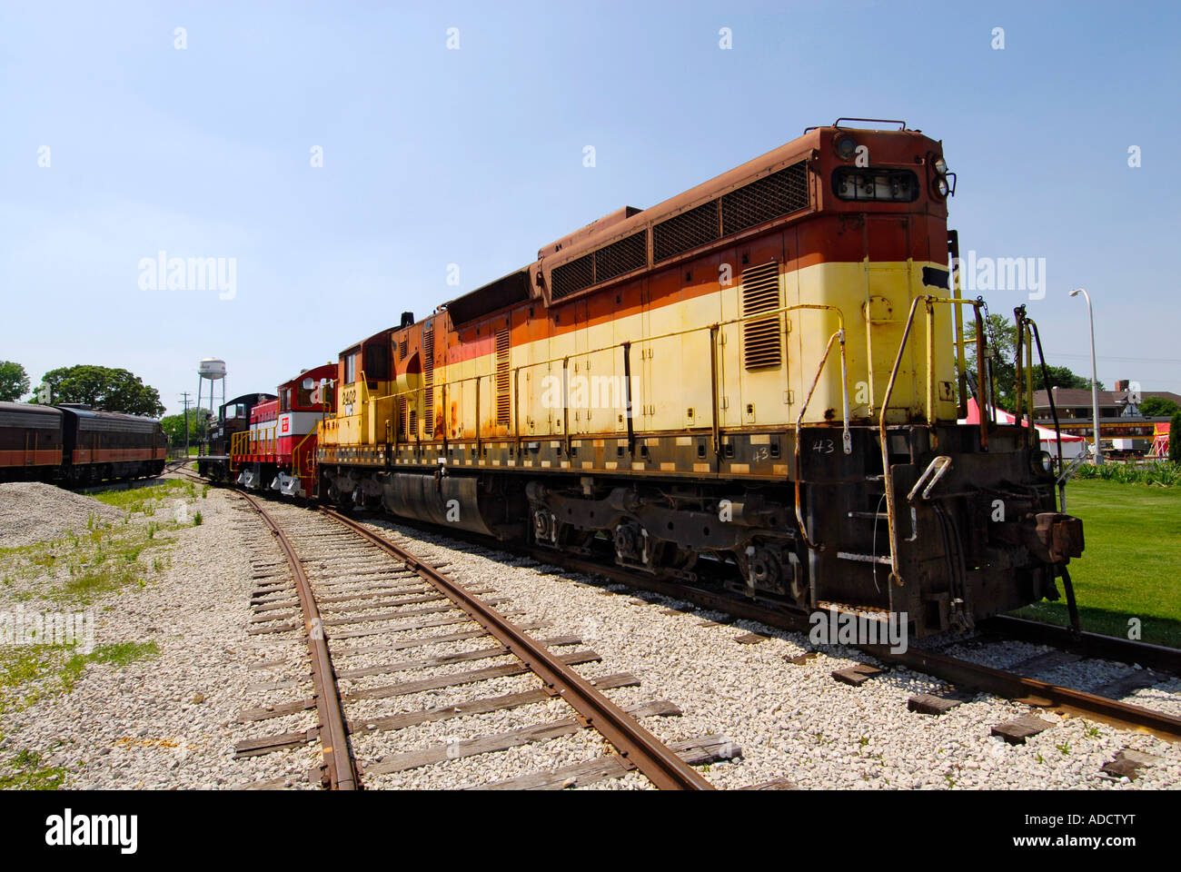 Diesel betriebene Lokomotive am National Railroad Museum in Green Bay, Wisconsin WI Stockfoto
