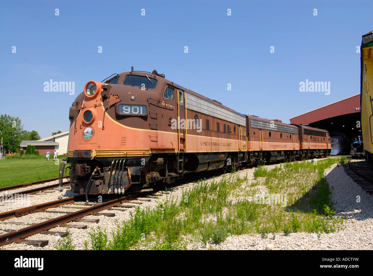 Diesel betriebene Lokomotive am National Railroad Museum in Green Bay, Wisconsin WI Stockfoto