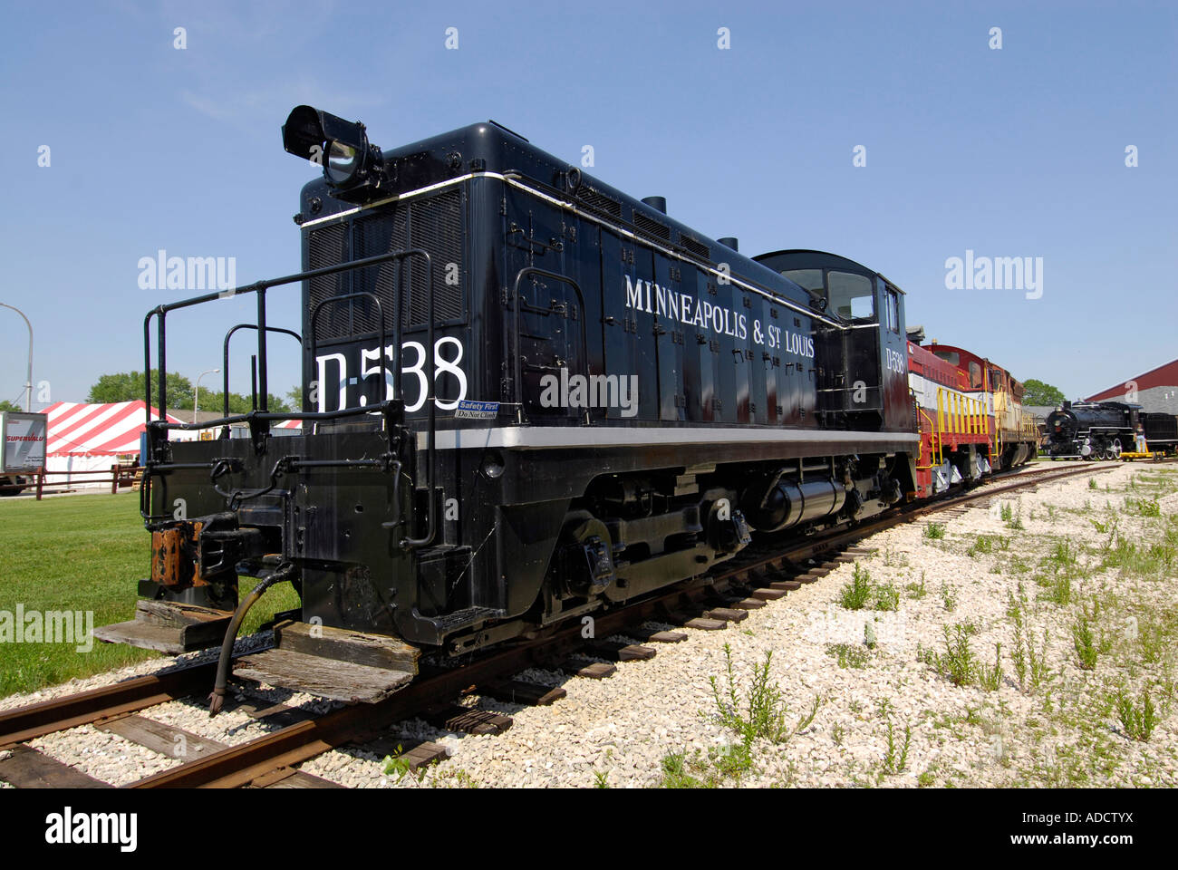 Diesel betriebene Lokomotive am National Railroad Museum in Green Bay, Wisconsin WI Stockfoto