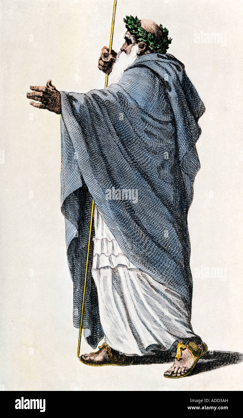Merlin der Zauberer eine gealterte priestlike Mann. Hand - farbige Holzschnitt Stockfoto