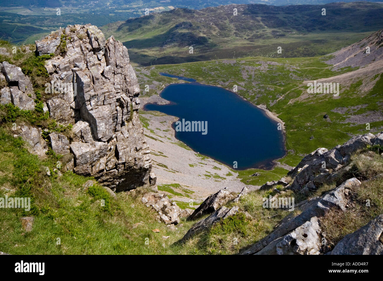 Llyn y Gadair vom Cadair Idris nahe Ortszentrum Gwynedd Wales Stockfoto