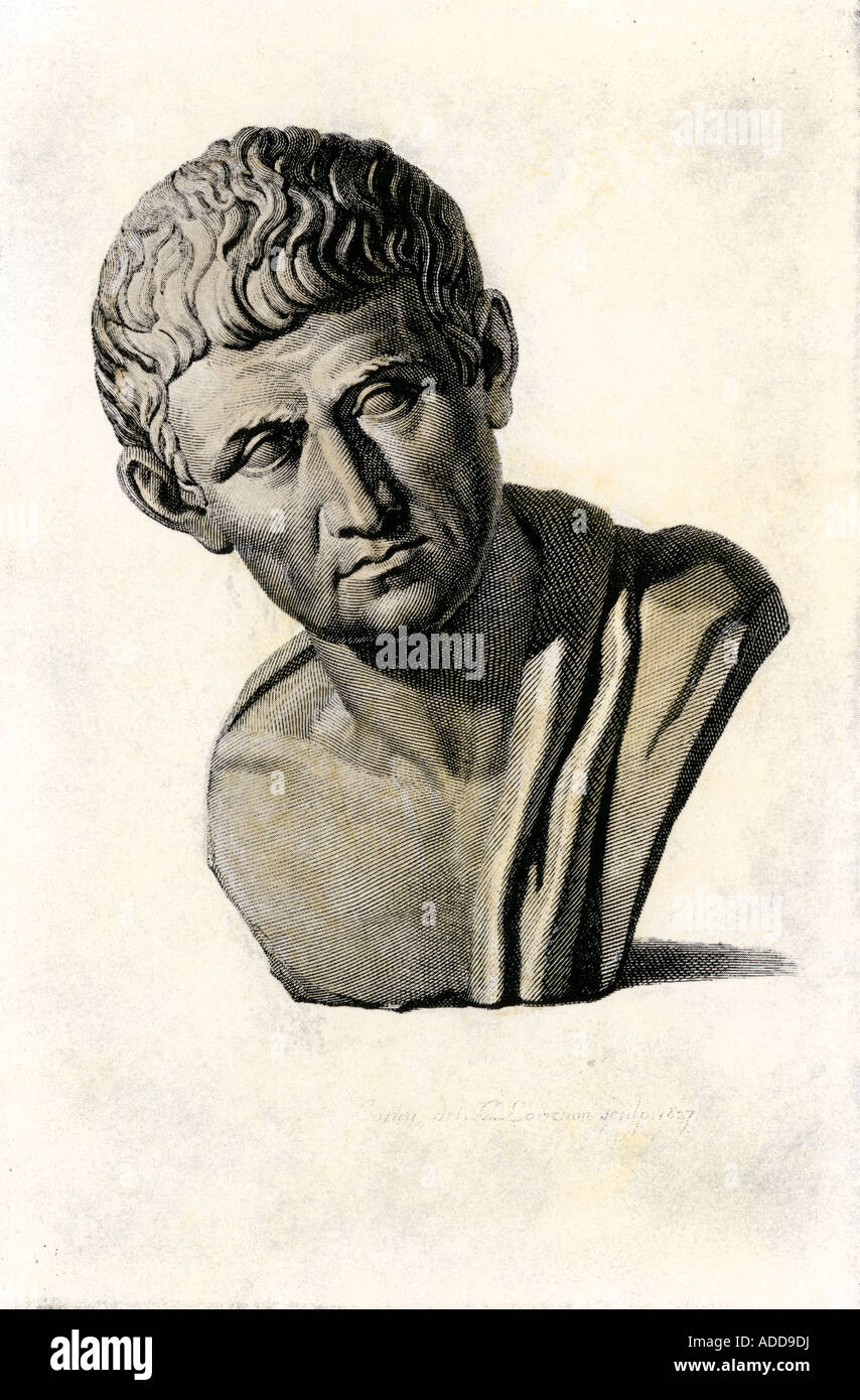 Büste von Aristoteles. Handcolorierte halftone einer Abbildung Stockfoto