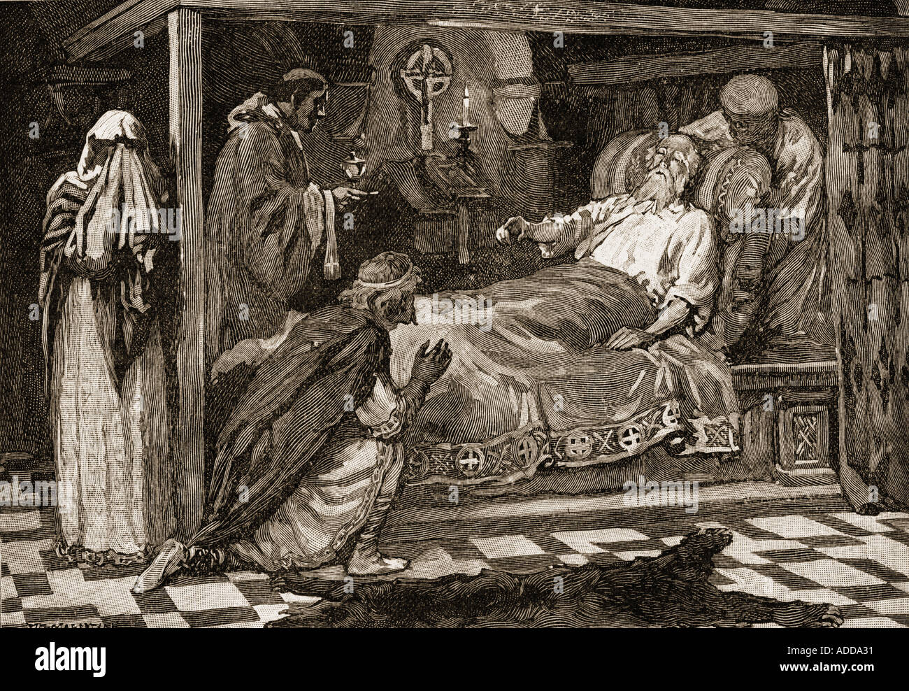 Edward dem Bekenner, aka St. Edward dem Bekenner, 1042-1066. Vorletzte angelsächsische König. Hier auf seinem Sterbebett gesehen. Stockfoto