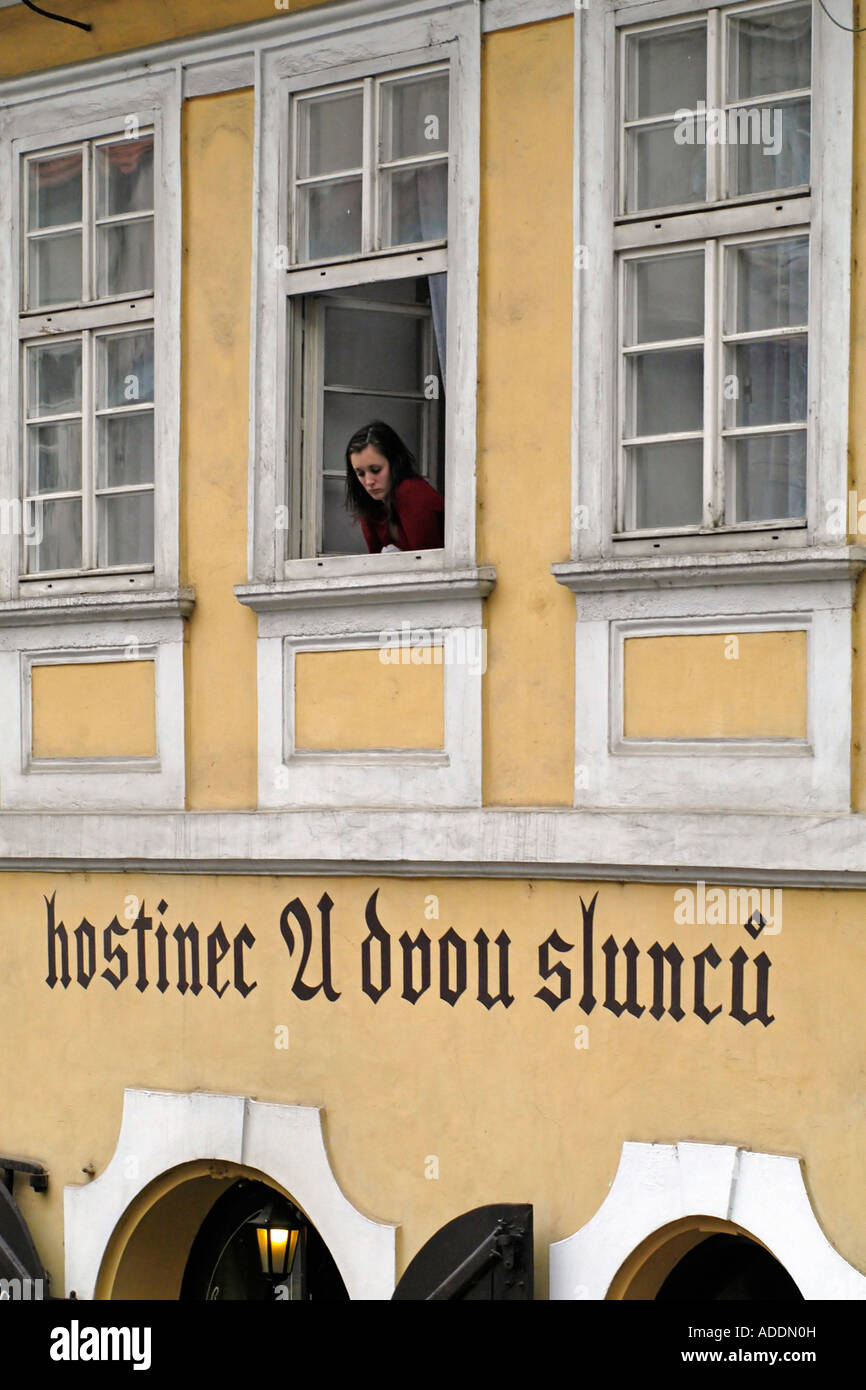 Typische Gebäude öffnen Fenster Prag Tschechische Republik Stockfoto