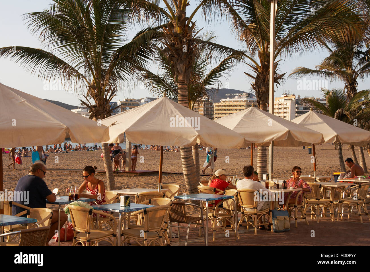 Restaurant, Playa de Las Canteras, Las Palmas, Gran Canaria, Spanien, Europa Stockfoto