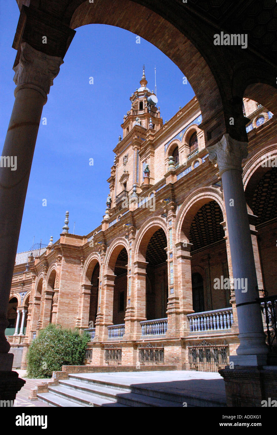 Blick auf Plaza de España Parque de María Luisa Maria Louise Park Sevilla Sevilla Andalusien Andalusien España Spanien Europa Stockfoto