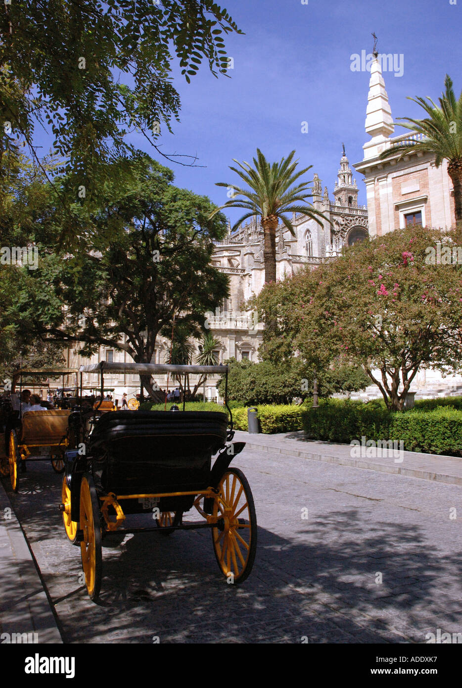 Blick auf die gotische Kathedrale von Sevilla-Sevilla Catedral & La Giralda Turm Andalusien Andalusien España Spanien Iberia Europa Stockfoto