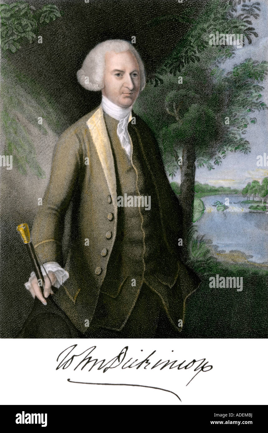 John Dickinson mit Autogramm. Handcolorierte Stahlstich von Charles Wilson Peale portrait Stockfoto
