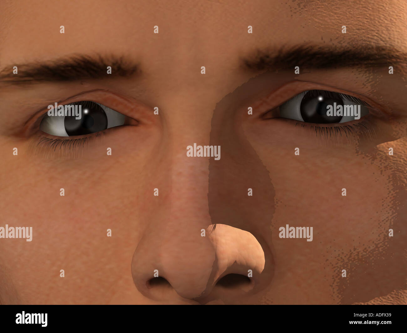 Extreme Nahaufnahme Ecu Mann s Gesicht 3D-Illustration Stockfoto