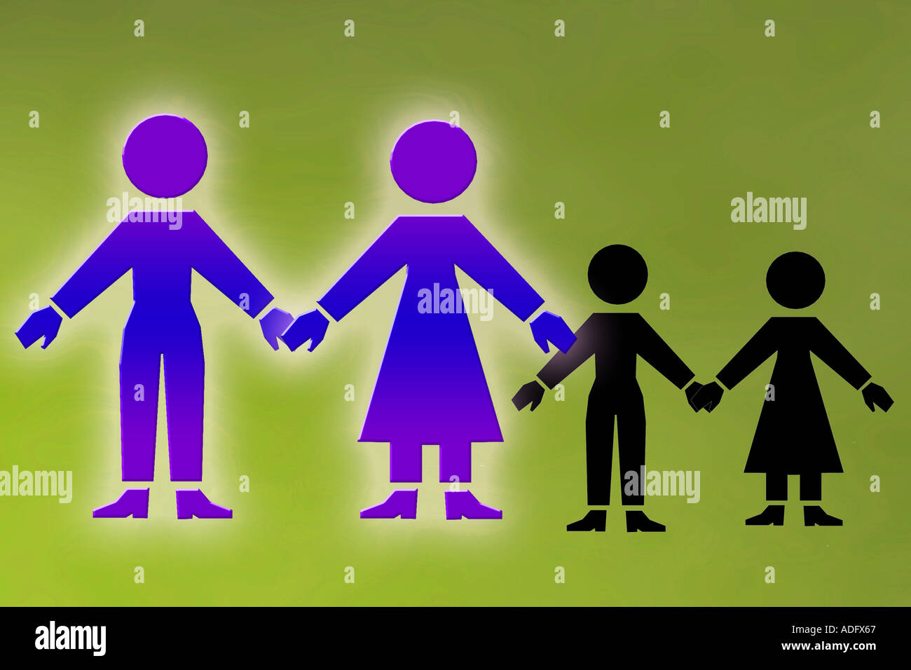 grafische Darstellung von ein paar mit Kindern in der Silhouette kann Unfruchtbarkeit fehlt oder verloren gegangene Kinder oder Paare hinweisen. Stockfoto