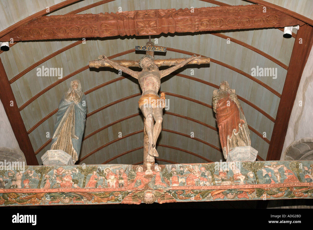 Schnitzen von Kreuzigung ruhiger Guimiliau Frankreich Stockfoto
