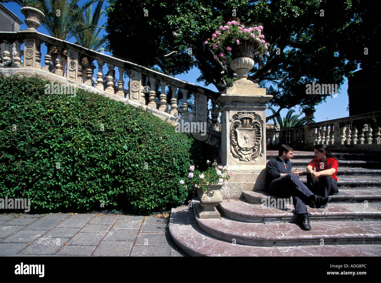 Treppe Cerami Villa Catania Sizilien Italien Stockfoto