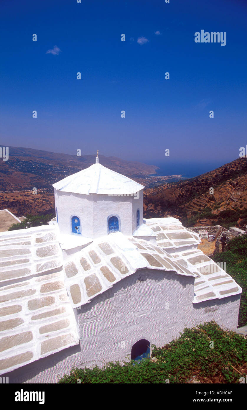 Griechenlands Norden Kykladen Andros ein Blick auf das Panachrantou-Kloster Stockfoto