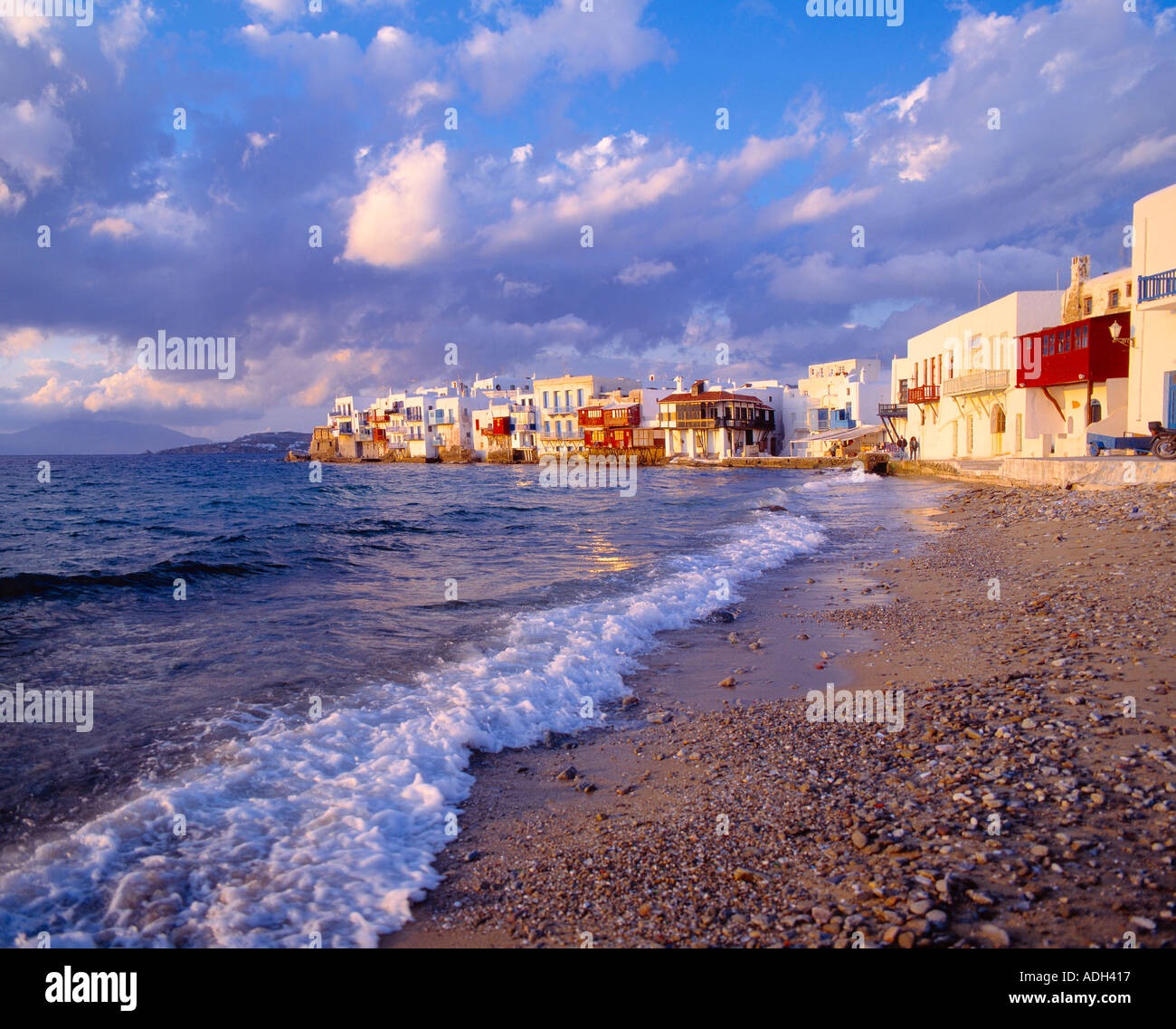 Griechenland-Kykladen-Insel wenig Venedig Strand Sonnenuntergang Stockfoto