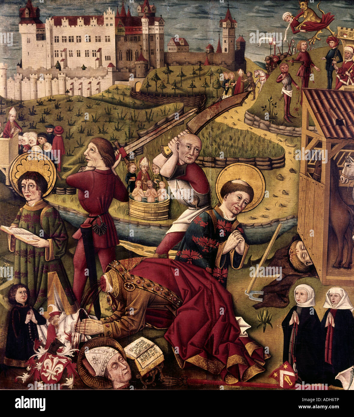 Bildende Kunst, St. Kilian, (+ ca. 689), Folter von Kilian, Malerei, Nürnberg Master, circa 1475, die Kirche Saint Lawrence, Nürnberg, Mainfränkischen Museum Würzburg, Artist's Urheberrecht nicht geklärt zu werden. Stockfoto