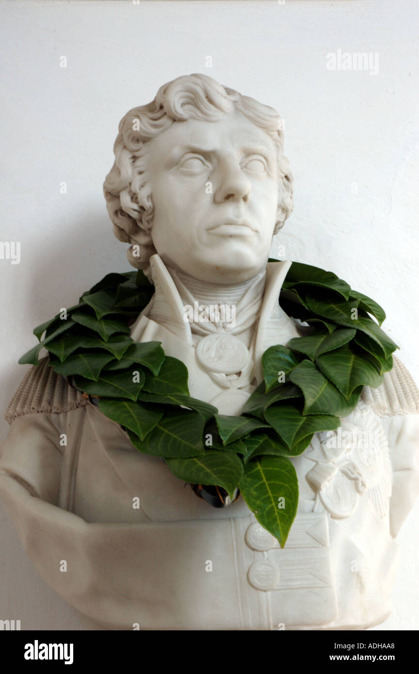 Büste von Lord Nelson in All Saints Church Burnham Thorpe, Norfolk, UK Stockfoto