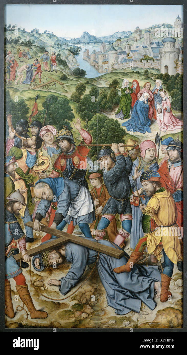 Bildende Künste, Kämpfe, Aelbert (ca. 1460-1549), Altarbild, "Weg des Kreuzes", Christus unter dem Kreuz, Ende 15. Jahrhundert, Zisterzienser Kloster Wettingen-Mehrerau,, Artist's Urheberrecht nicht gelöscht werden Stockfoto