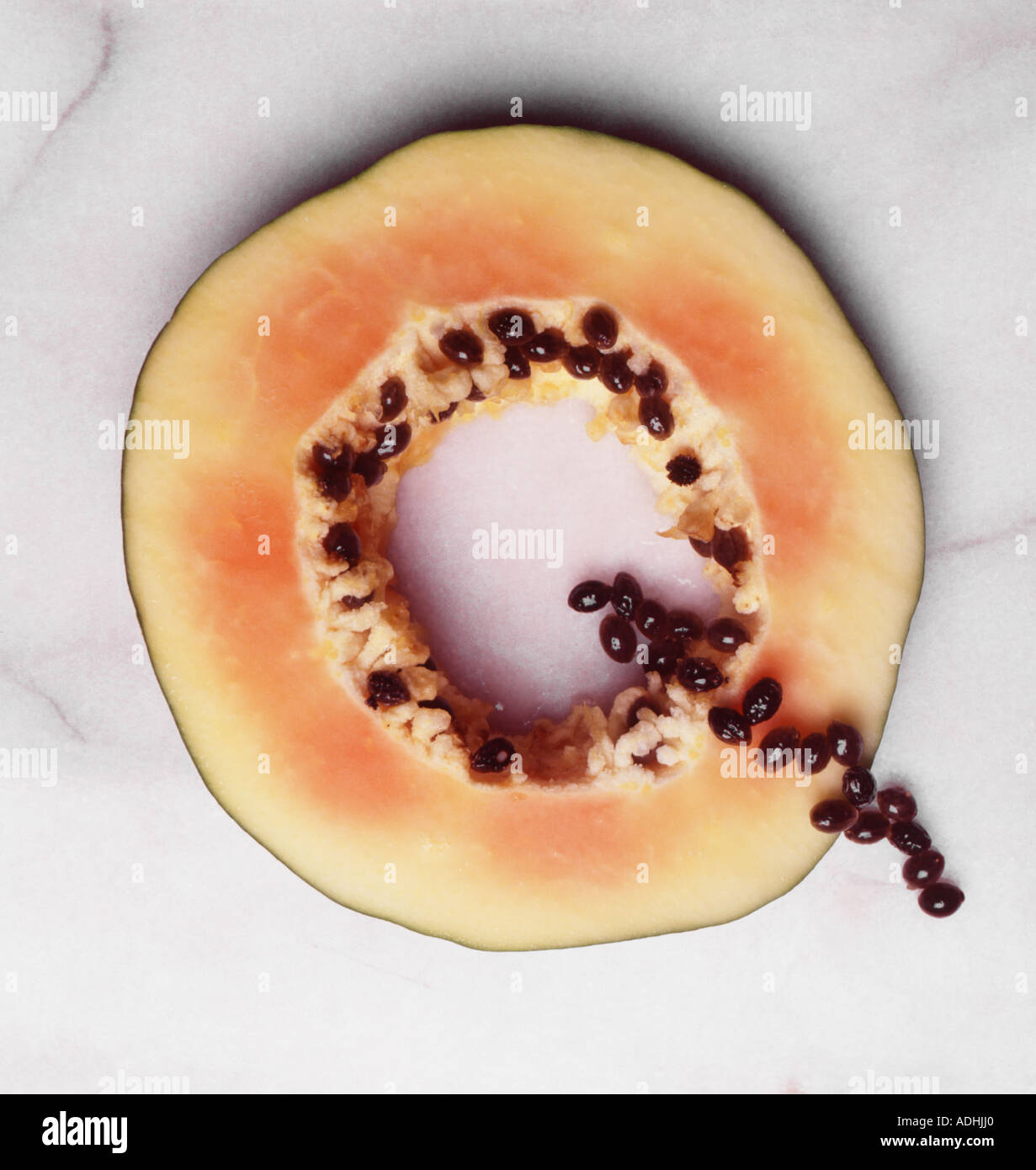 Q Brief gebildet aus Cantaloupe-Melone Stockfoto