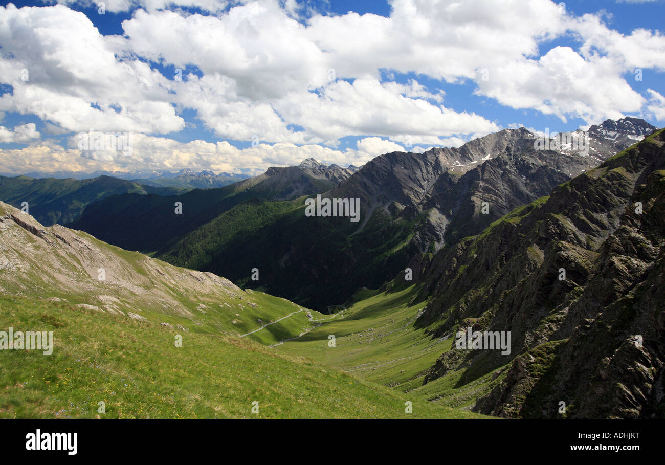 Ansicht des Valle Varaita von Col Angel in Piemont Italien Stockfoto