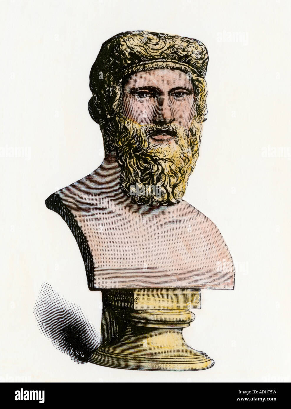 Büste von Plato. Hand - farbige Holzschnitt Stockfoto