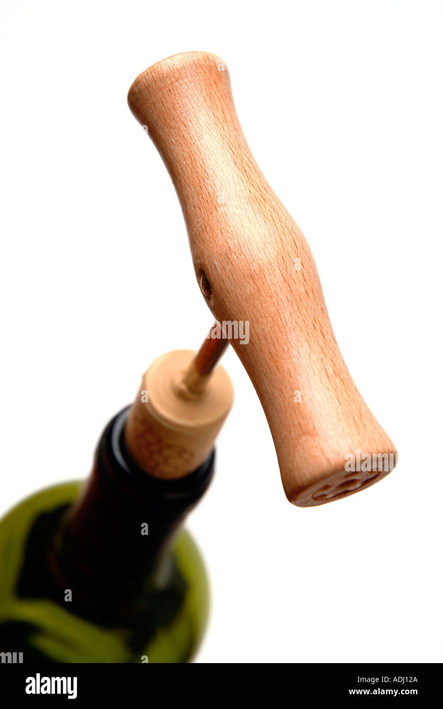 Korkenzieher Cork und Flasche Stockfoto