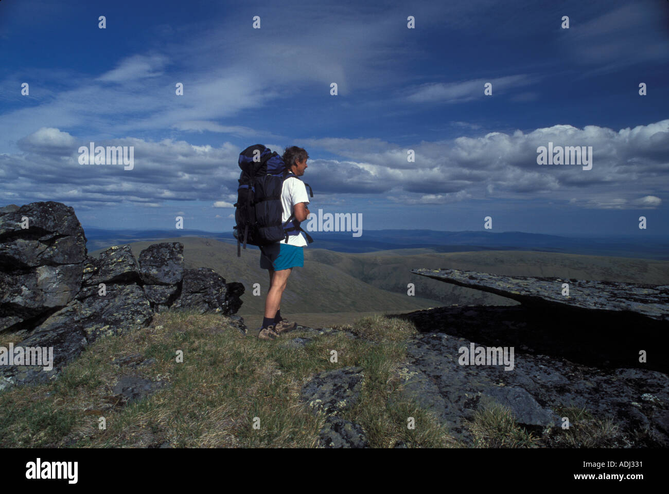 Wanderer auf Pinnell Bergweg White Mountains Alaska BLM Erholungsgebiet Alaska Stockfoto