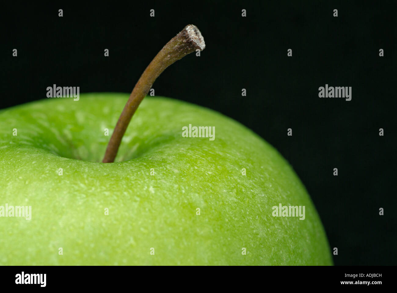Nahaufnahme von einem Granny Smith Apfel vor schwarzem Hintergrund Stockfoto