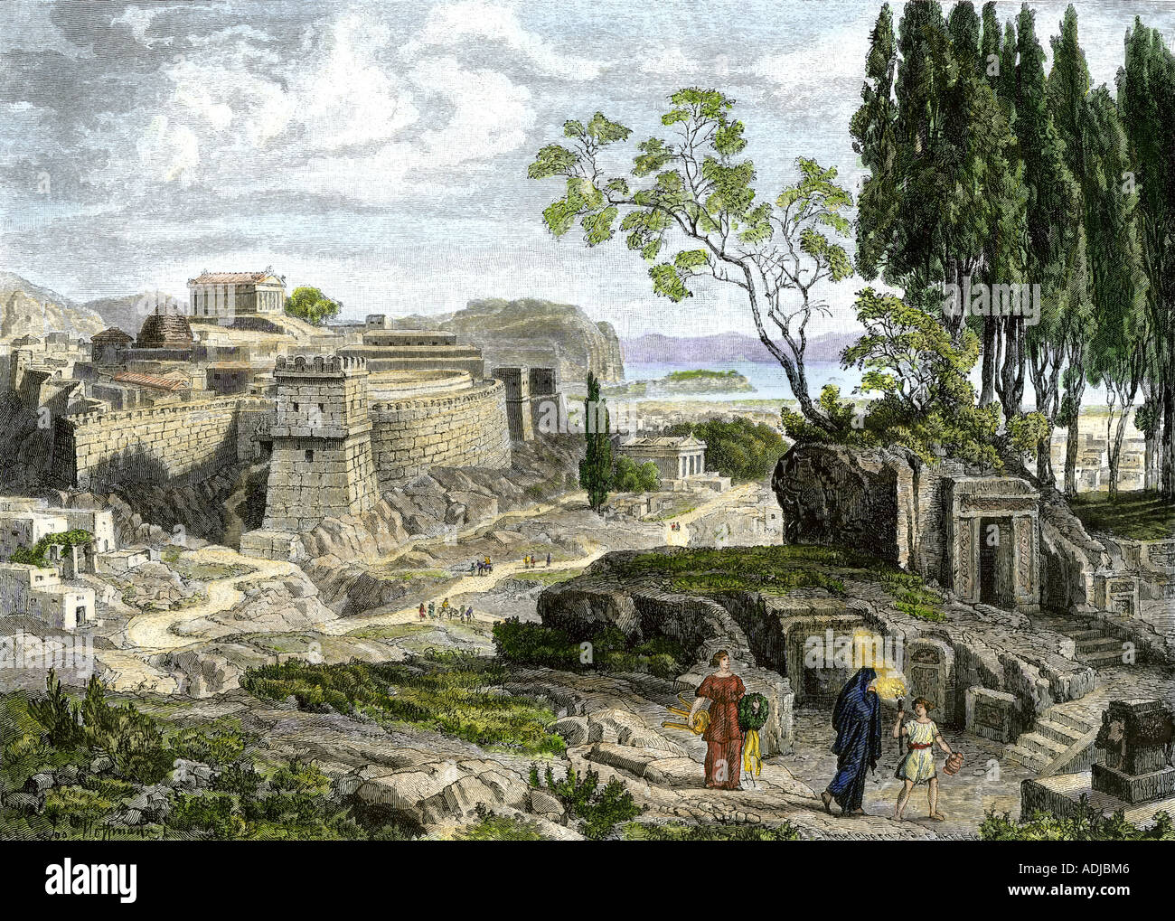 Im antiken Griechenland auf der Höhe seiner Überlegenheit ca. 1400 v. Chr. Mykene. Hand - farbige Holzschnitt Stockfoto