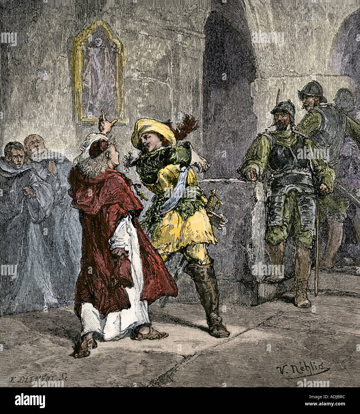 Zar Peter der Große, ein Priester, der in einem Kloster. Hand - farbige Holzschnitt Stockfoto
