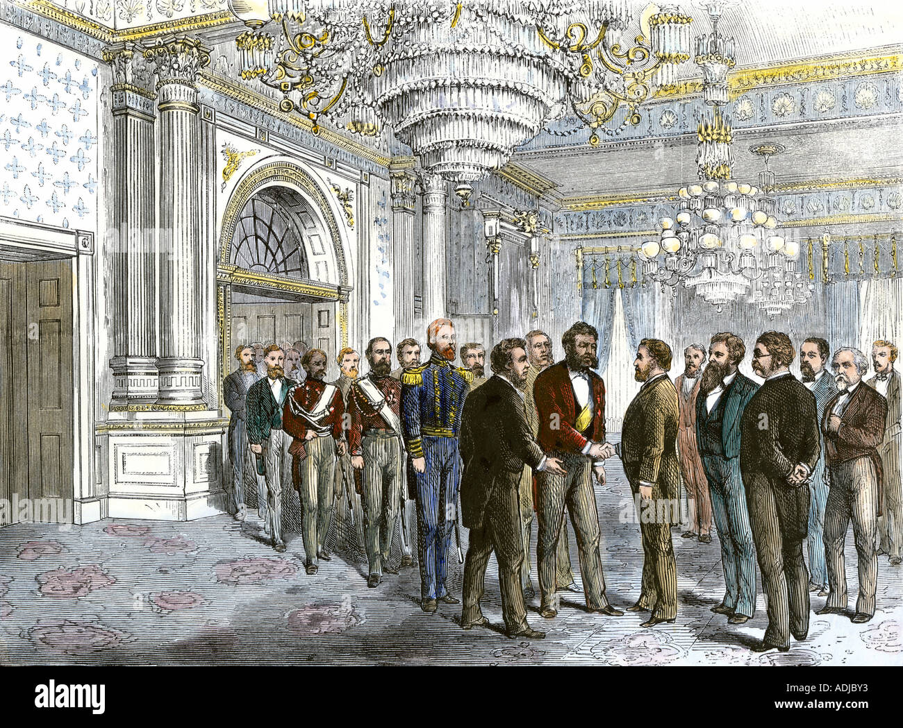 König Kalakaua der Sandwich Inseln besucht uns Präsident Ulysses S Grant 1874. Hand - farbige Holzschnitt Stockfoto