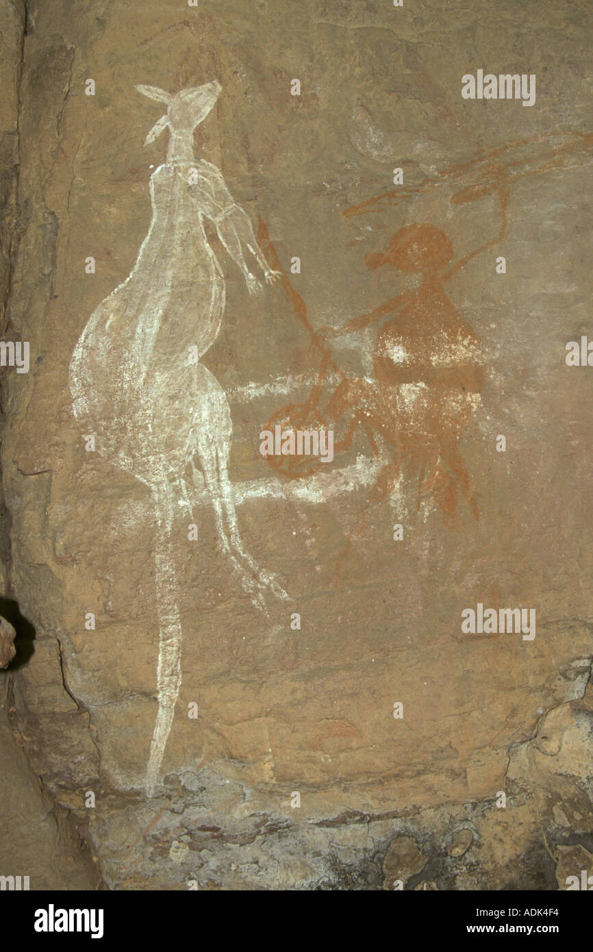 Petroglyphen Aborigines Malerei von Kangaroo Namarrgon Djadjan Klippe Arnhemland Kakadu N Aust Stockfoto