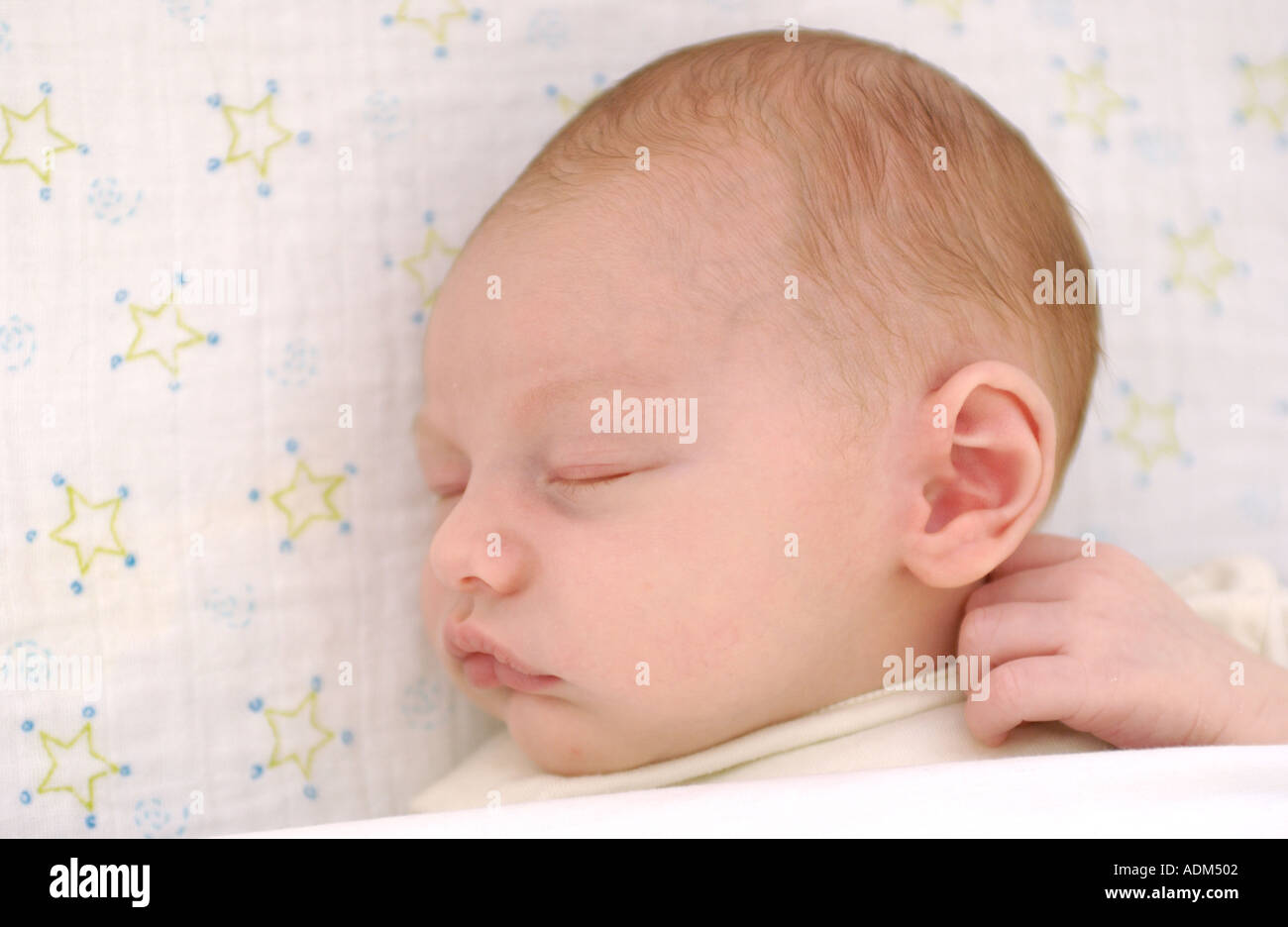 Neugeborenes Baby schläft in seinem Bett zu Hause Stockfoto
