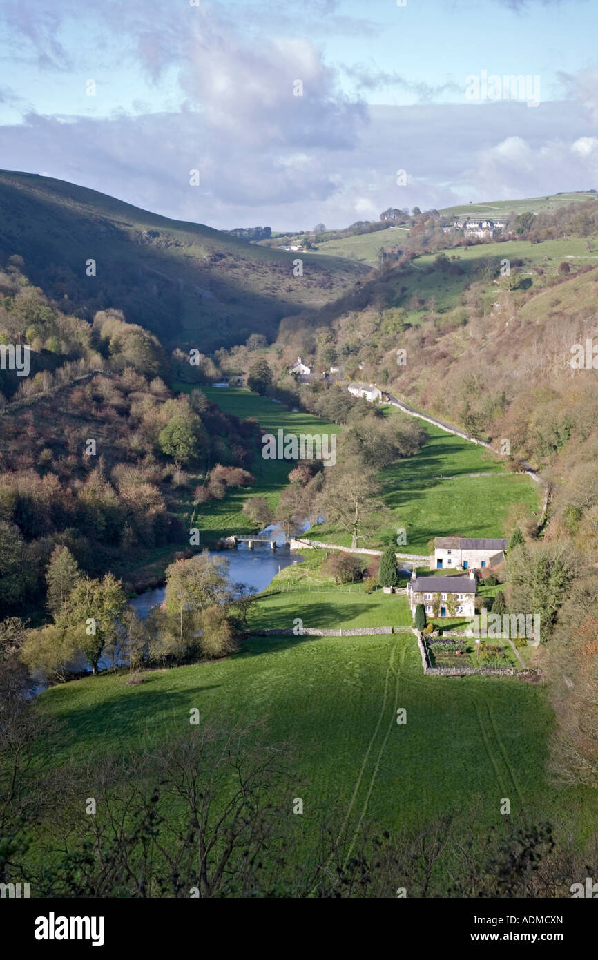 Ansicht aus Derbyshire Monsal Kopf River Wye Upperdale White Peak District National Park Stockfoto