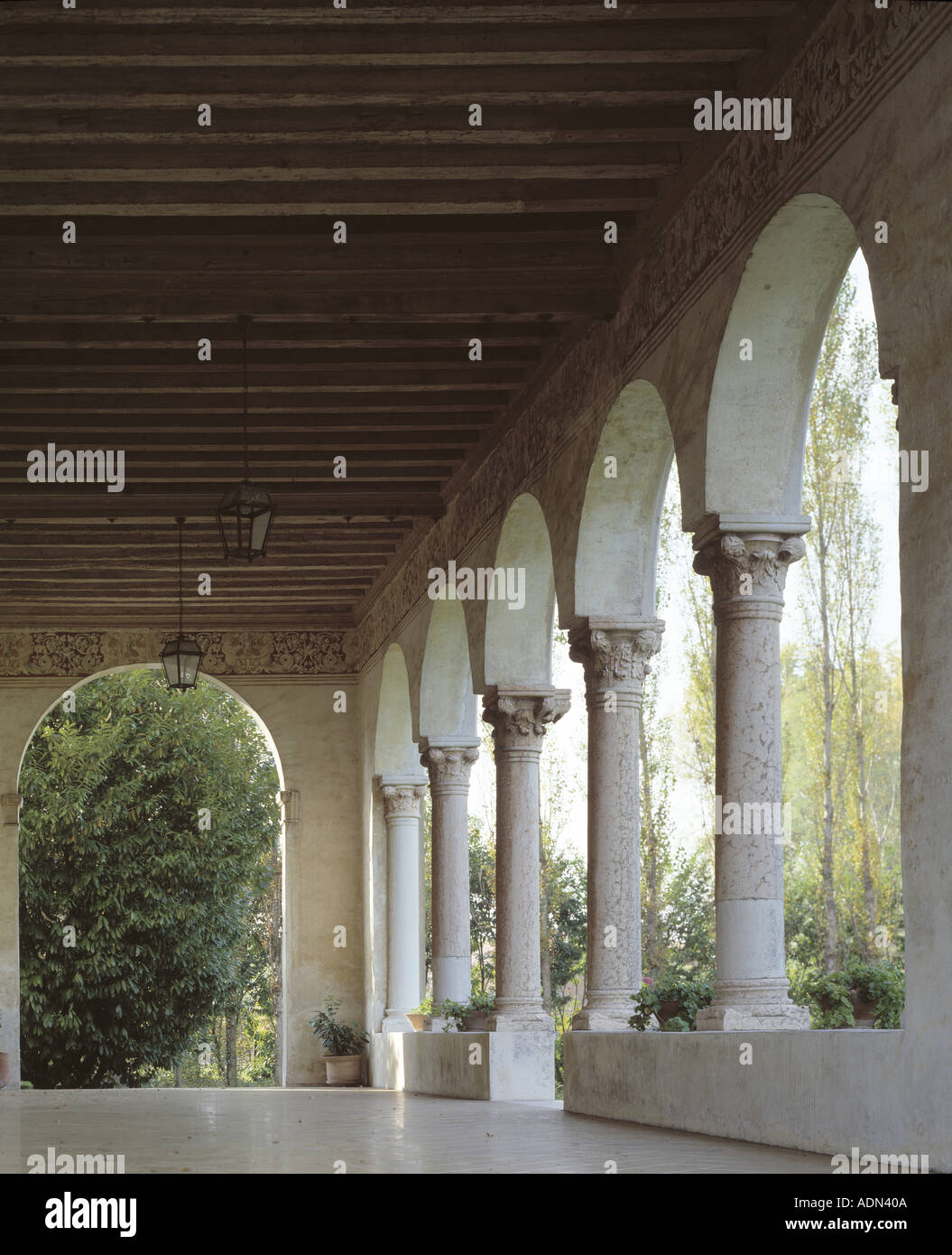 Lughignano di Casale Sul Sile, Villa Dall' Aglio, Loggia am Fluß Sile Stockfoto