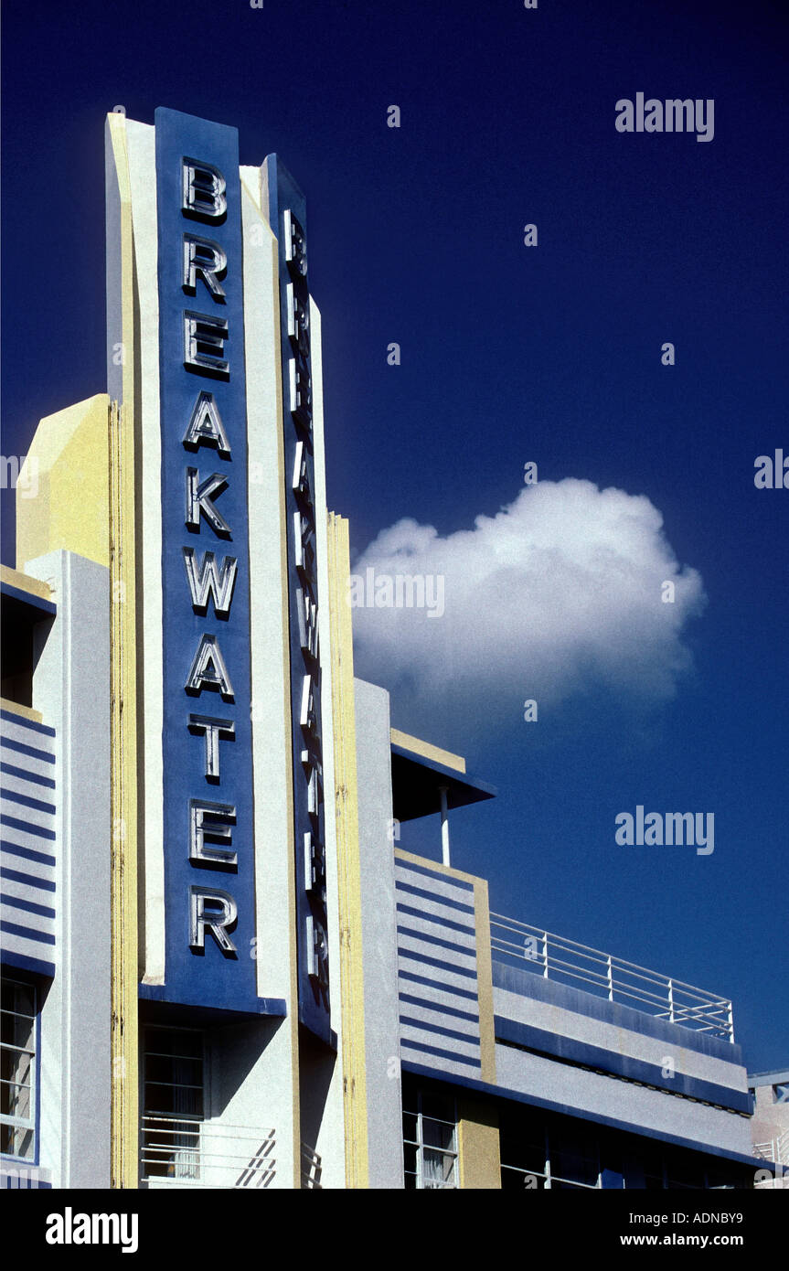 30er Jahre Art-Deco-Stil Hotel Breakwater South Beach, Miami, Florida, USA Stockfoto