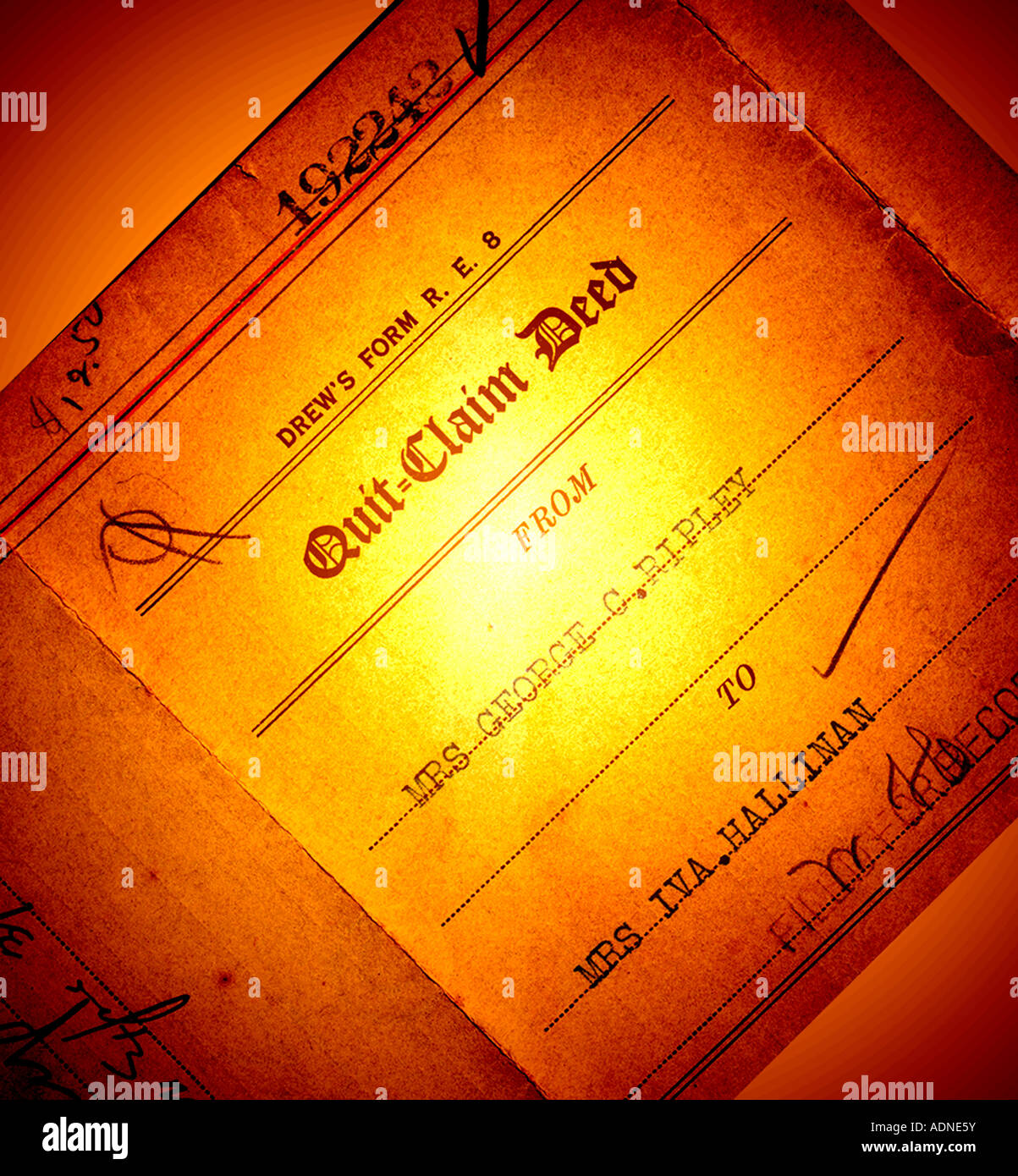 100 Jahre alten Quitclaim Deed für Wohn-Immobilien in Florida Stockfoto