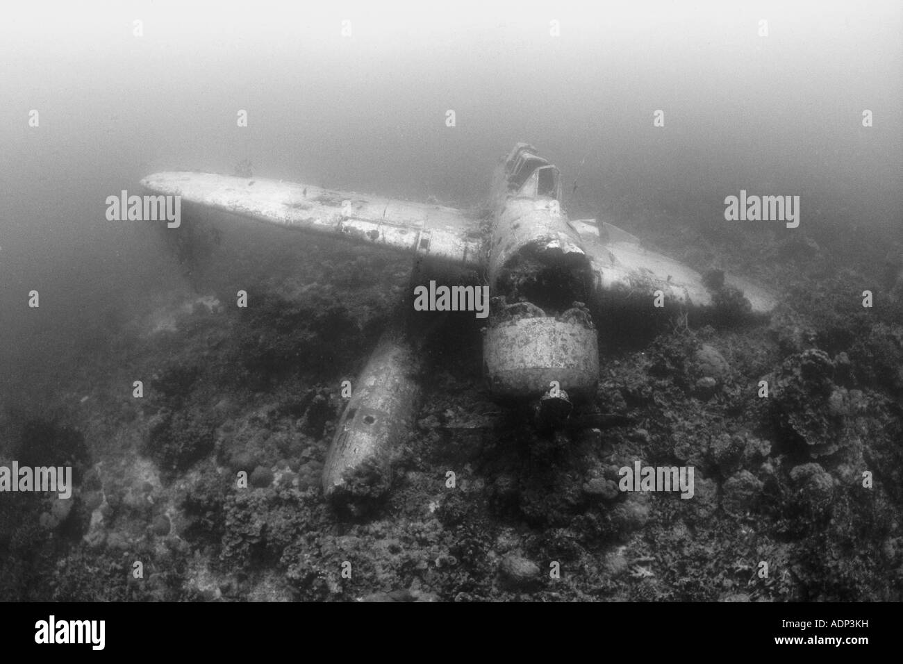 Eine japanische "Jake" wasserflugzeug, abgeschossen, während des Zweiten Weltkrieges, sitzt auf einem Korallenriff in Palau, Mikronesien. Stockfoto