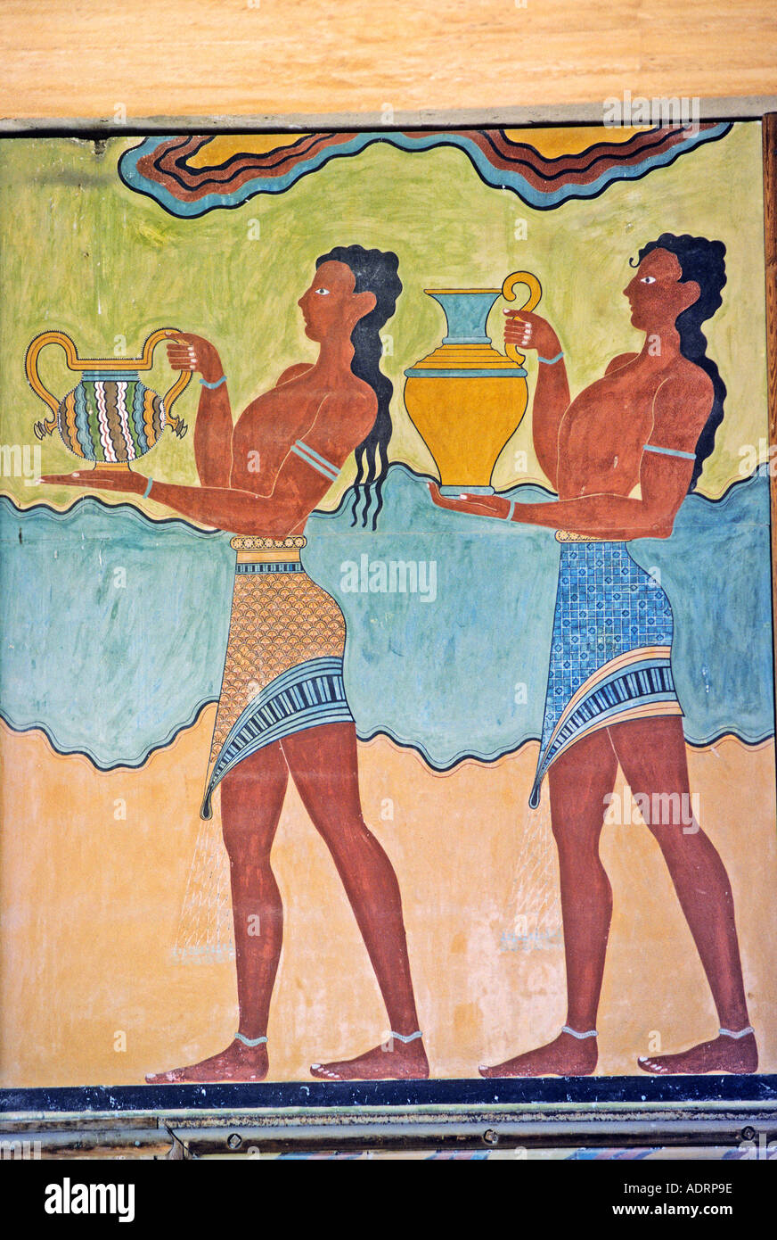 Wandbild gemalt an Wand Knossos Kreta Griechenland Stockfoto