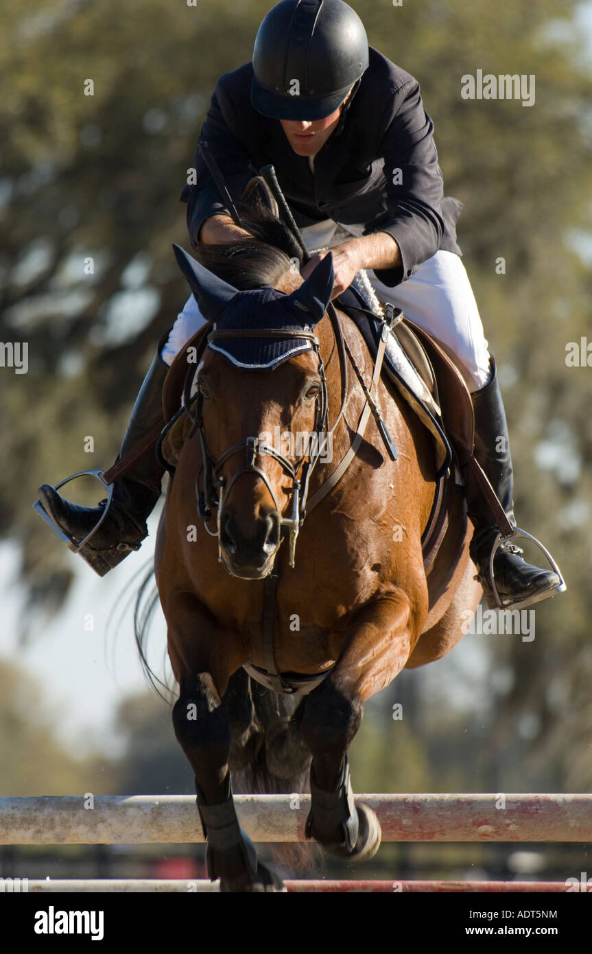 Malecompetitor über Sprung vor dem Wettkampf Aufwärmen Stockfoto